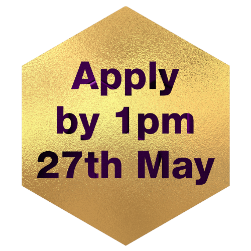 Seedcorn badge asking for people to apply by 1pm 27th May