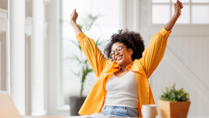 Woman celebrating success in work