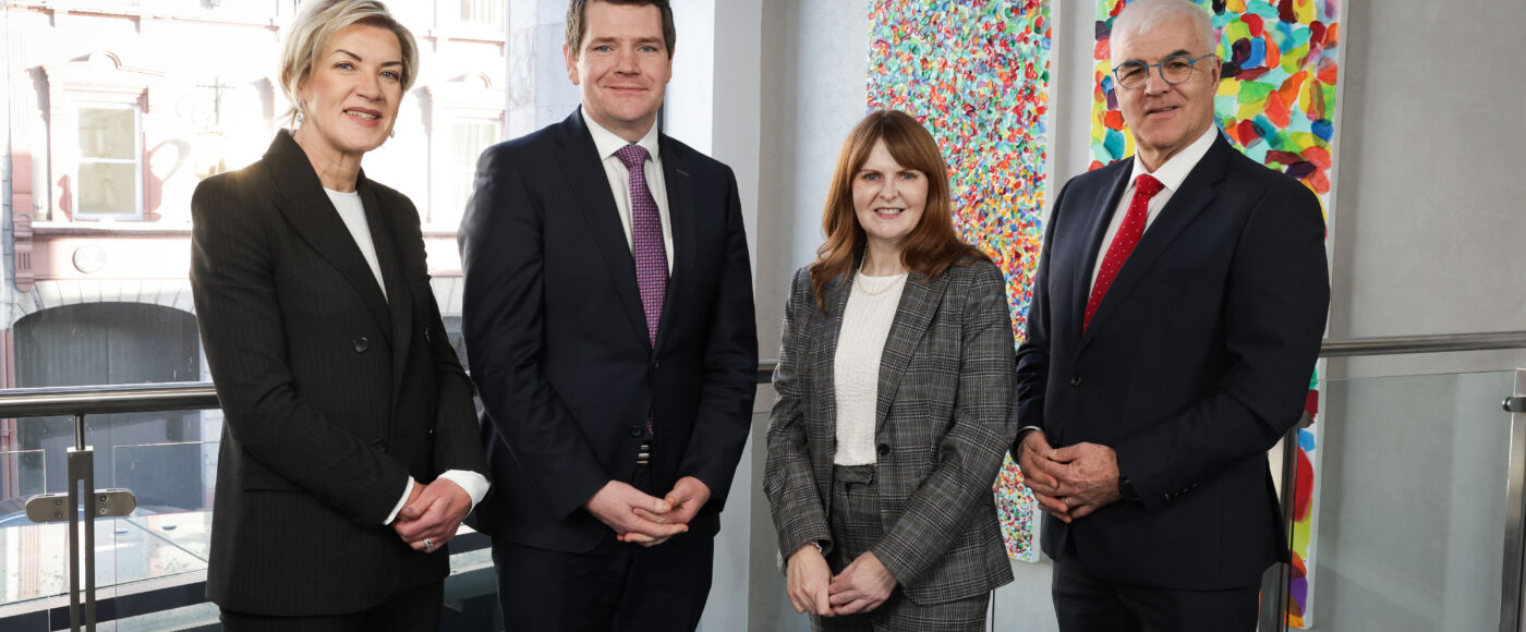 Margaret Hearty, Peter Burke, Caoimhe Archibald and Richard Kennedy at the launch of InterTradeIreland research highlighting opportunities to grow all-island services trade.
