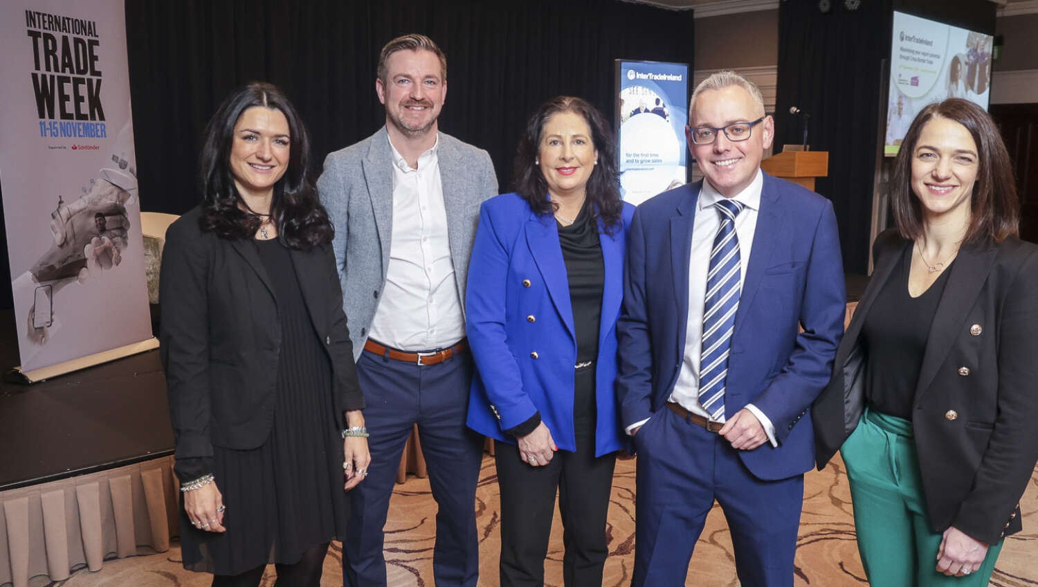 Pictured at a recent cross-border trade event are (L-R) Karly Greene, Head of Northern Ireland, Department for Business and Trade, Colin McCabrey, Director of Trade, InterTradeIreland, Una McGoey, Senior Trade Specialist, InterTradeIreland, Richard Elliot