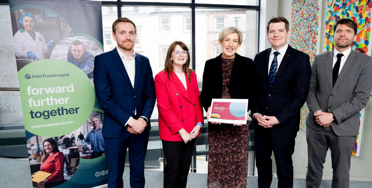 Partner at Everoze, Dr Caoimhe Archibald, Margaret Hearty, Minister Peter Burke and Stuart Mathieson with Offshore wind report