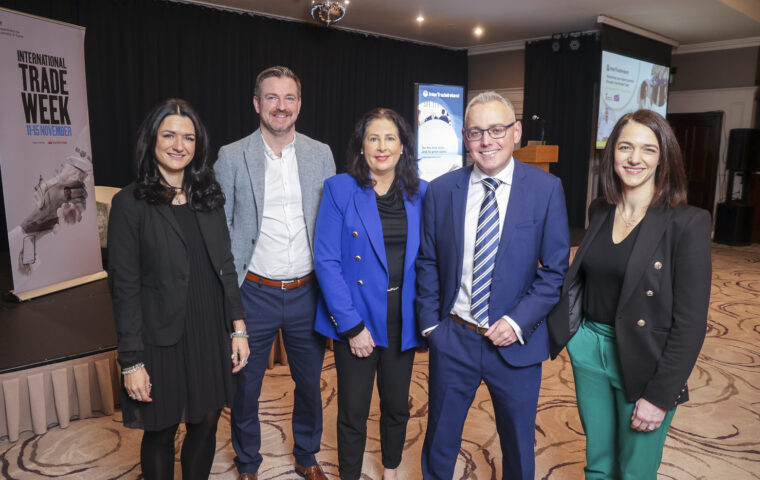 Pictured at a recent cross-border trade event are (L-R) Karly Greene, Head of Northern Ireland, Department for Business and Trade, Colin McCabrey, Director of Trade, InterTradeIreland, Una McGoey, Senior Trade Specialist, InterTradeIreland, Richard Elliot