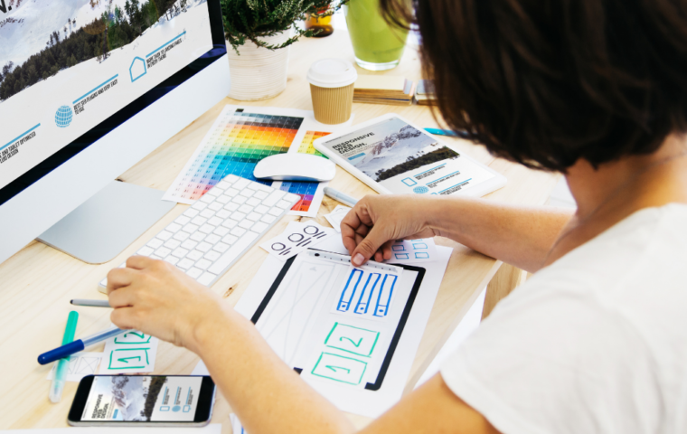 Woman designing a responsive website