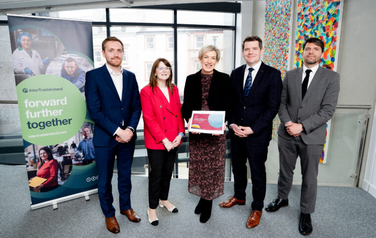 Partner at Everoze, Dr Caoimhe Archibald, Margaret Hearty, Minister Peter Burke and Stuart Mathieson with Offshore wind report