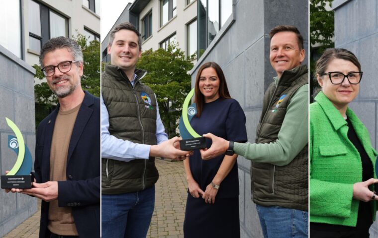Collage featuring Seedcorn 2026 Connacht and Leinster regional winners VetPal, Mór Taste and Skill Studio AI with their awards.